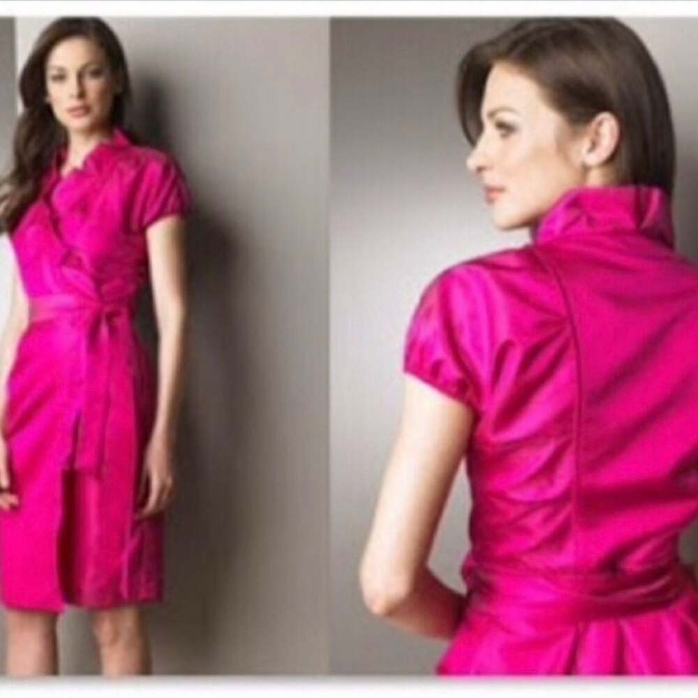 Diane von Furstenberg DVF Victoire Hot Pink Silk Wrap Dress Ruffle Collar Size 2